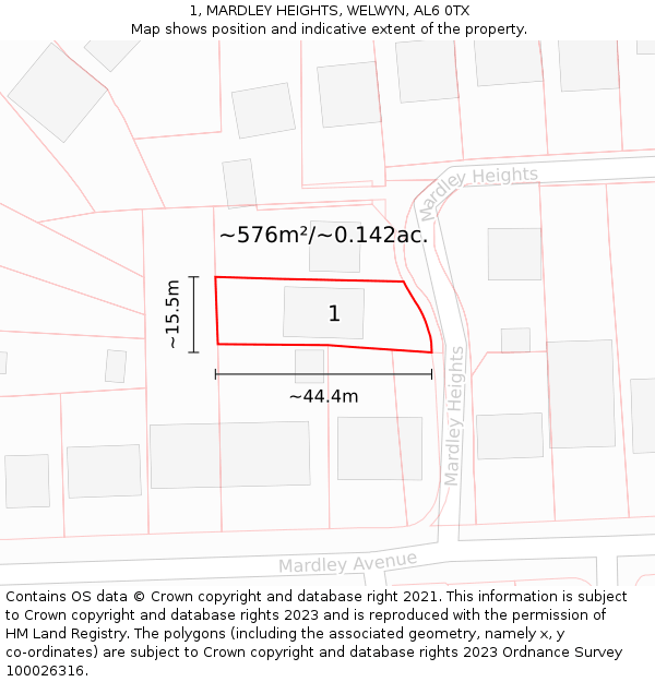 1, MARDLEY HEIGHTS, WELWYN, AL6 0TX: Plot and title map