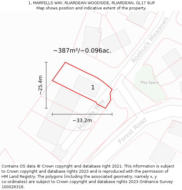 1, MARFELLS WAY, RUARDEAN WOODSIDE, RUARDEAN, GL17 9UP: Plot and title map