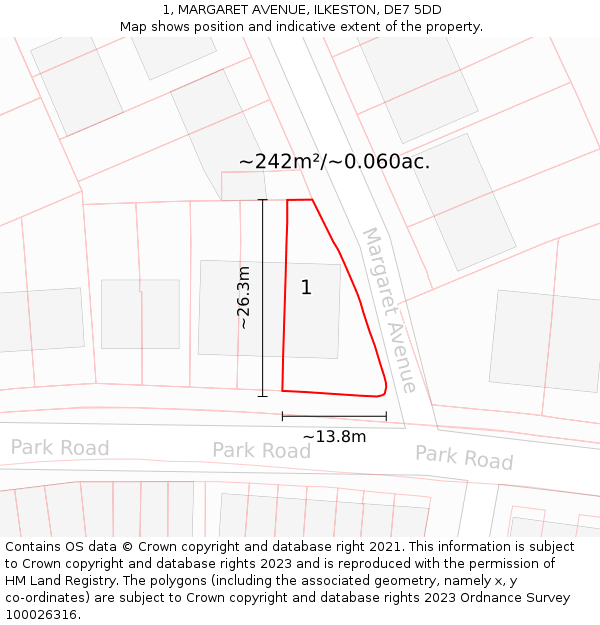 1, MARGARET AVENUE, ILKESTON, DE7 5DD: Plot and title map