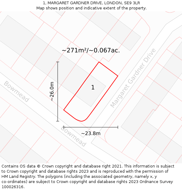 1, MARGARET GARDNER DRIVE, LONDON, SE9 3LR: Plot and title map