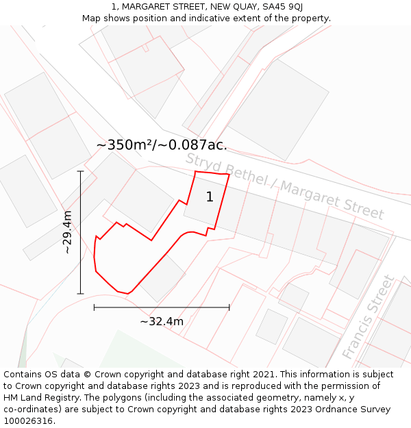 1, MARGARET STREET, NEW QUAY, SA45 9QJ: Plot and title map