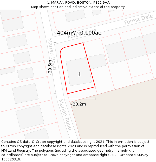 1, MARIAN ROAD, BOSTON, PE21 9HA: Plot and title map