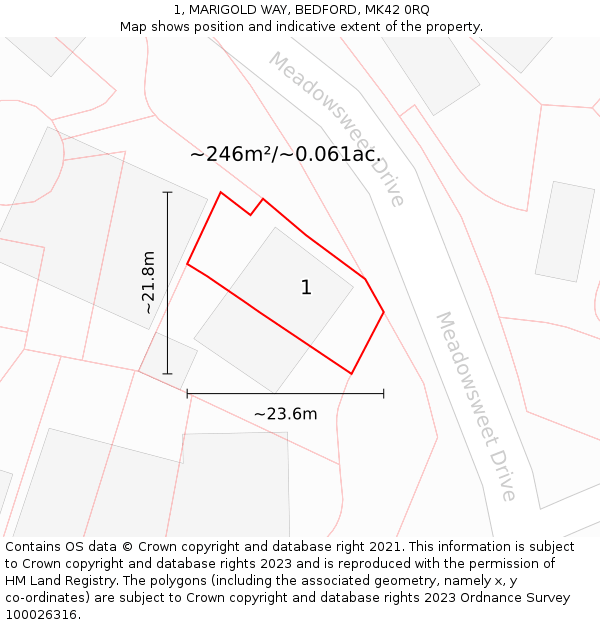 1, MARIGOLD WAY, BEDFORD, MK42 0RQ: Plot and title map