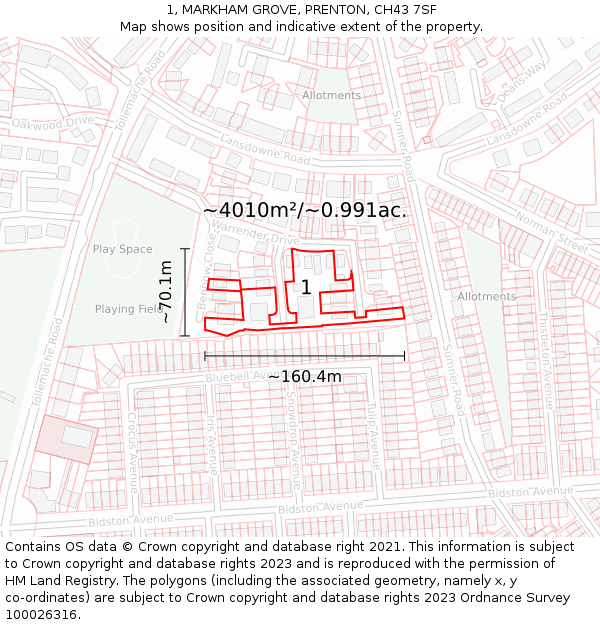 1, MARKHAM GROVE, PRENTON, CH43 7SF: Plot and title map