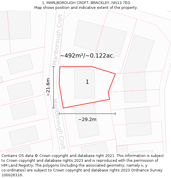 1, MARLBOROUGH CROFT, BRACKLEY, NN13 7EG: Plot and title map