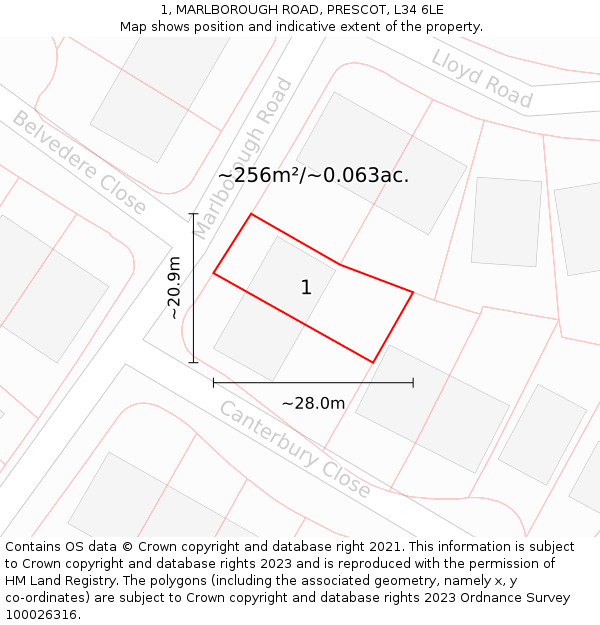 1, MARLBOROUGH ROAD, PRESCOT, L34 6LE: Plot and title map