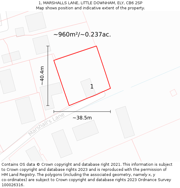 1, MARSHALLS LANE, LITTLE DOWNHAM, ELY, CB6 2SP: Plot and title map