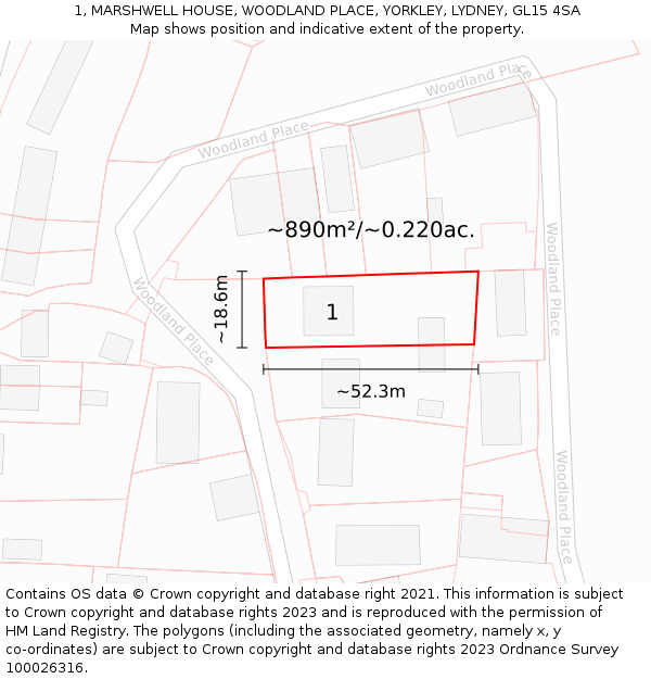 1, MARSHWELL HOUSE, WOODLAND PLACE, YORKLEY, LYDNEY, GL15 4SA: Plot and title map