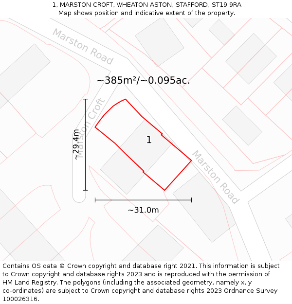 1, MARSTON CROFT, WHEATON ASTON, STAFFORD, ST19 9RA: Plot and title map