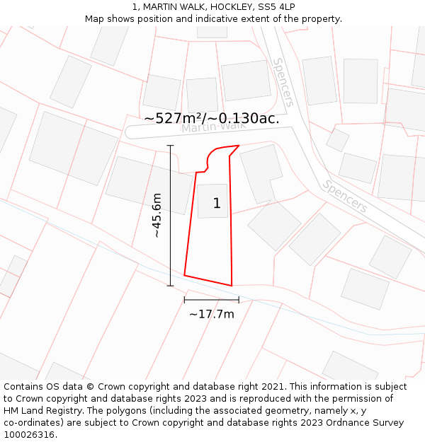 1, MARTIN WALK, HOCKLEY, SS5 4LP: Plot and title map