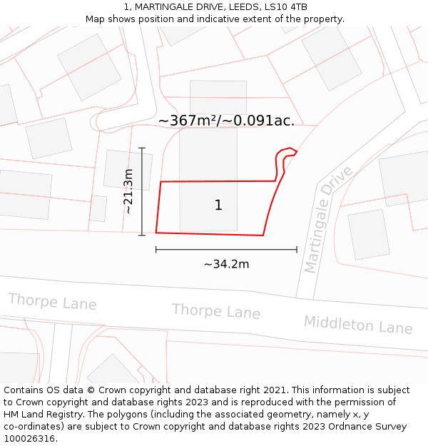 1, MARTINGALE DRIVE, LEEDS, LS10 4TB: Plot and title map