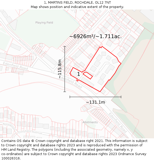 1, MARTINS FIELD, ROCHDALE, OL12 7NT: Plot and title map