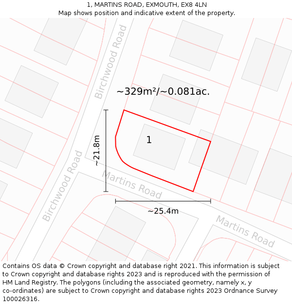 1, MARTINS ROAD, EXMOUTH, EX8 4LN: Plot and title map