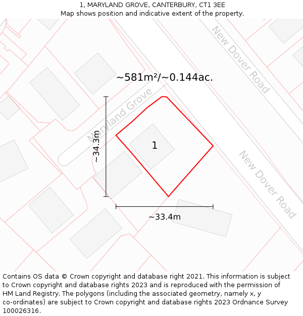 1, MARYLAND GROVE, CANTERBURY, CT1 3EE: Plot and title map