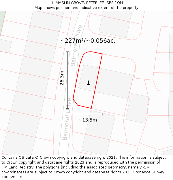 1, MASLIN GROVE, PETERLEE, SR8 1QN: Plot and title map