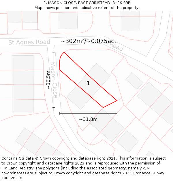 1, MASON CLOSE, EAST GRINSTEAD, RH19 3RR: Plot and title map