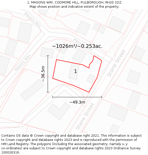 1, MASONS WAY, CODMORE HILL, PULBOROUGH, RH20 1DZ: Plot and title map