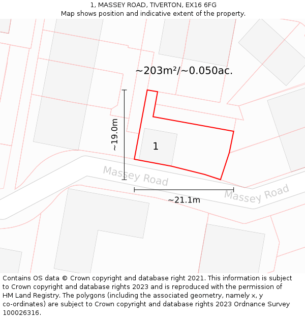 1, MASSEY ROAD, TIVERTON, EX16 6FG: Plot and title map