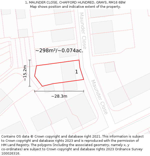 1, MAUNDER CLOSE, CHAFFORD HUNDRED, GRAYS, RM16 6BW: Plot and title map