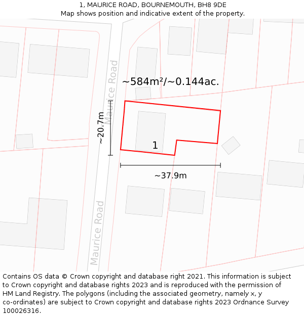 1, MAURICE ROAD, BOURNEMOUTH, BH8 9DE: Plot and title map