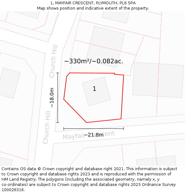 1, MAYFAIR CRESCENT, PLYMOUTH, PL6 5PA: Plot and title map