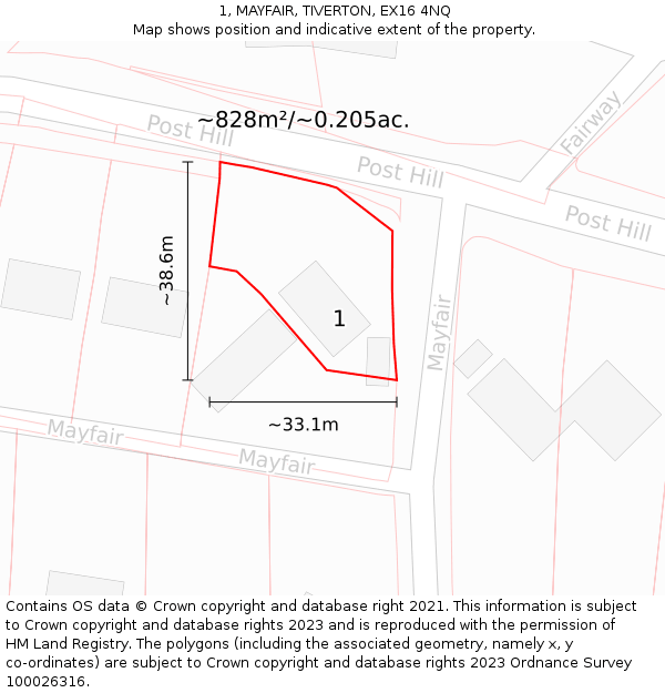 1, MAYFAIR, TIVERTON, EX16 4NQ: Plot and title map