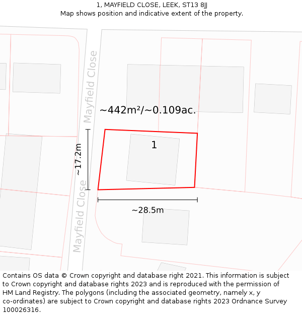 1, MAYFIELD CLOSE, LEEK, ST13 8JJ: Plot and title map