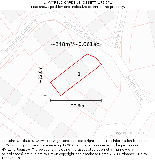 1, MAYFIELD GARDENS, OSSETT, WF5 9PW: Plot and title map