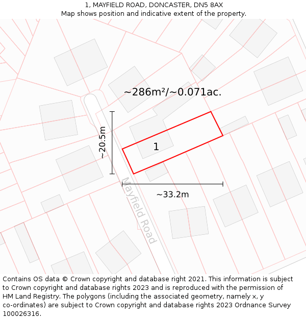 1, MAYFIELD ROAD, DONCASTER, DN5 8AX: Plot and title map