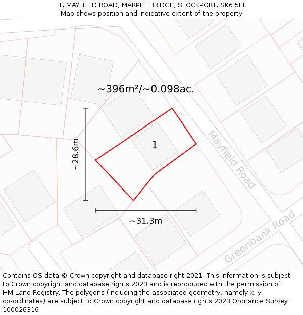 1, MAYFIELD ROAD, MARPLE BRIDGE, STOCKPORT, SK6 5EE: Plot and title map