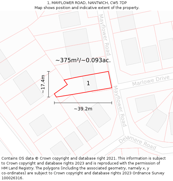 1, MAYFLOWER ROAD, NANTWICH, CW5 7DP: Plot and title map