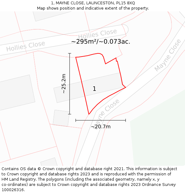 1, MAYNE CLOSE, LAUNCESTON, PL15 8XQ: Plot and title map