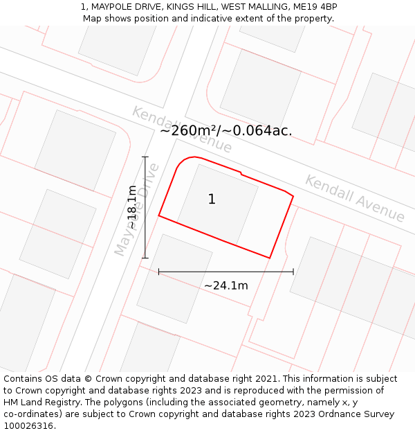 1, MAYPOLE DRIVE, KINGS HILL, WEST MALLING, ME19 4BP: Plot and title map