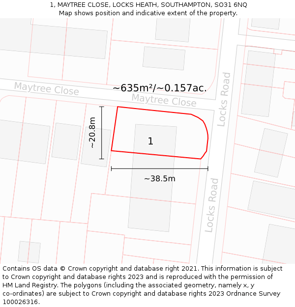 1, MAYTREE CLOSE, LOCKS HEATH, SOUTHAMPTON, SO31 6NQ: Plot and title map