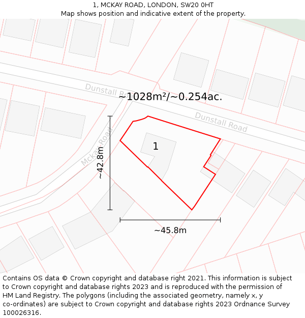 1, MCKAY ROAD, LONDON, SW20 0HT: Plot and title map