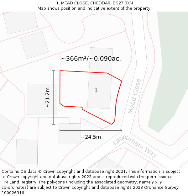 1, MEAD CLOSE, CHEDDAR, BS27 3XN: Plot and title map