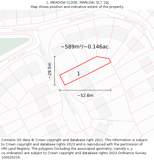 1, MEADOW CLOSE, MARLOW, SL7 1QJ: Plot and title map