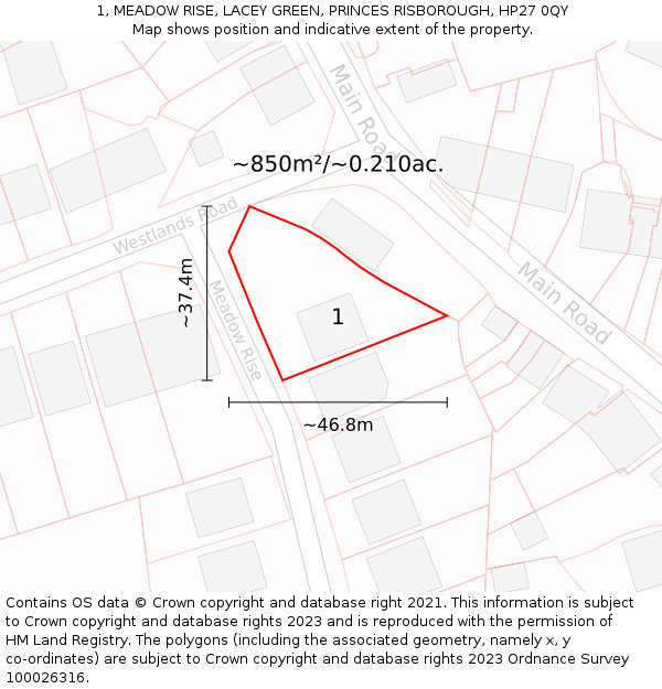 1, MEADOW RISE, LACEY GREEN, PRINCES RISBOROUGH, HP27 0QY: Plot and title map