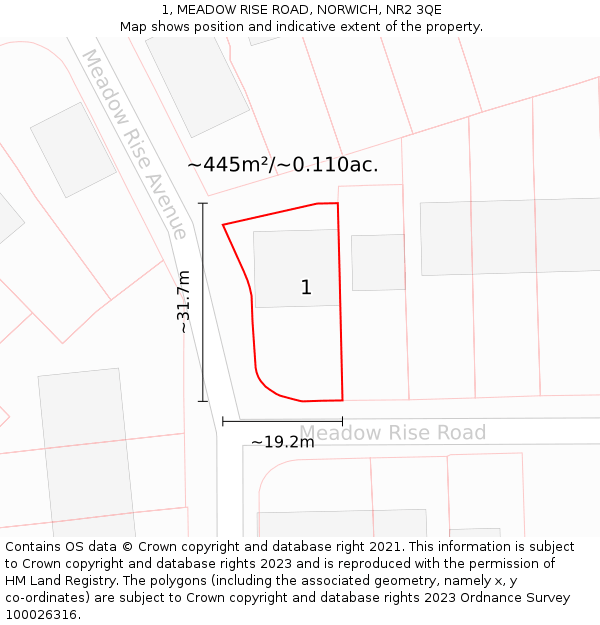 1, MEADOW RISE ROAD, NORWICH, NR2 3QE: Plot and title map