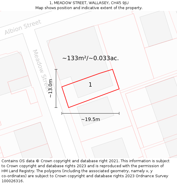 1, MEADOW STREET, WALLASEY, CH45 9JU: Plot and title map