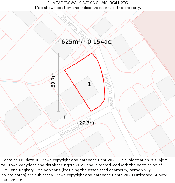 1, MEADOW WALK, WOKINGHAM, RG41 2TG: Plot and title map