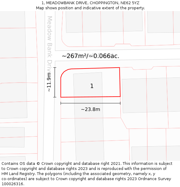 1, MEADOWBANK DRIVE, CHOPPINGTON, NE62 5YZ: Plot and title map