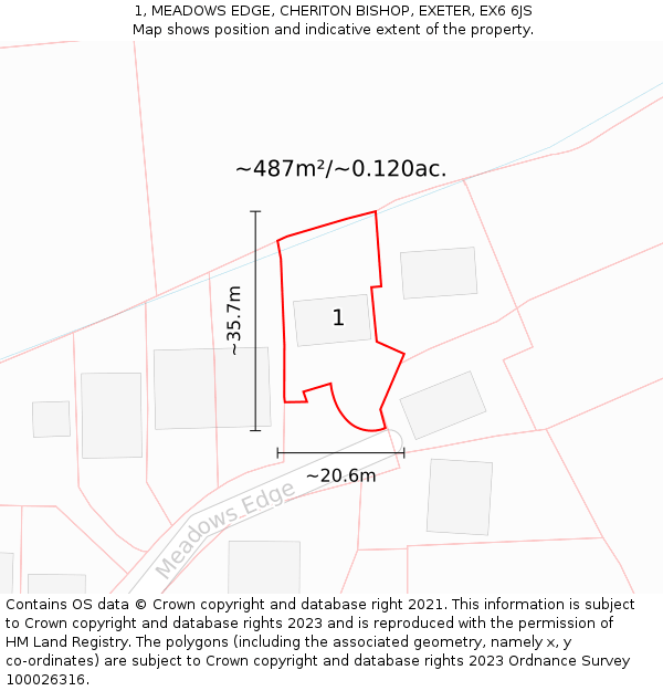 1, MEADOWS EDGE, CHERITON BISHOP, EXETER, EX6 6JS: Plot and title map