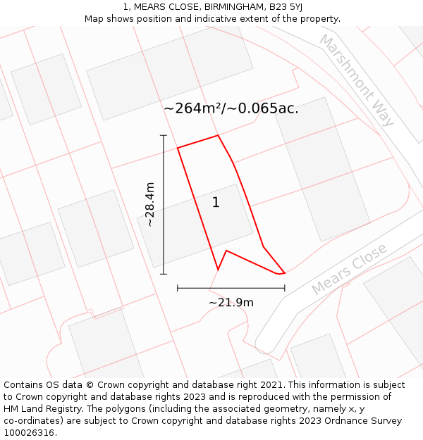 1, MEARS CLOSE, BIRMINGHAM, B23 5YJ: Plot and title map