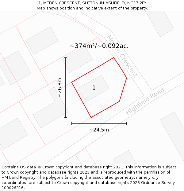 1, MEDEN CRESCENT, SUTTON-IN-ASHFIELD, NG17 2FY: Plot and title map