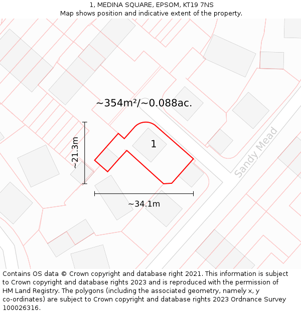 1, MEDINA SQUARE, EPSOM, KT19 7NS: Plot and title map