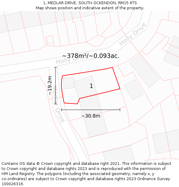 1, MEDLAR DRIVE, SOUTH OCKENDON, RM15 6TS: Plot and title map