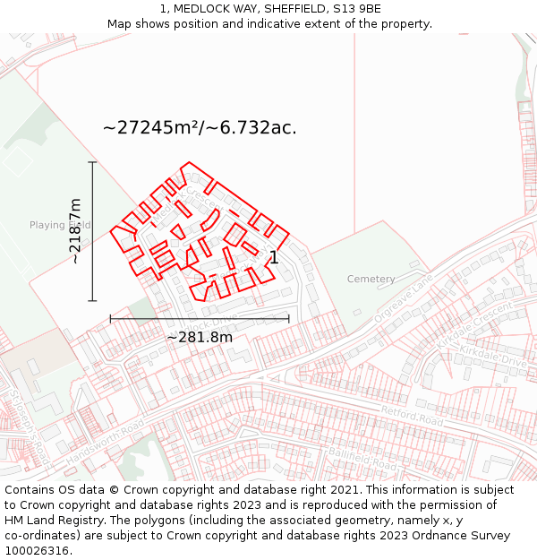 1, MEDLOCK WAY, SHEFFIELD, S13 9BE: Plot and title map