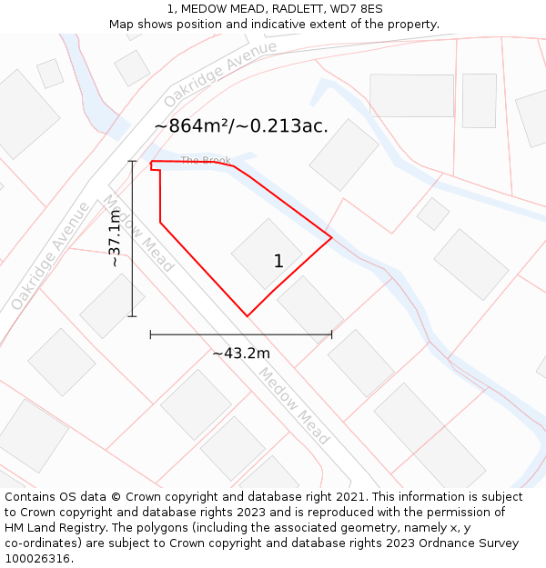 1, MEDOW MEAD, RADLETT, WD7 8ES: Plot and title map