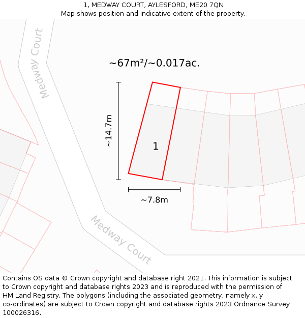 1, MEDWAY COURT, AYLESFORD, ME20 7QN: Plot and title map